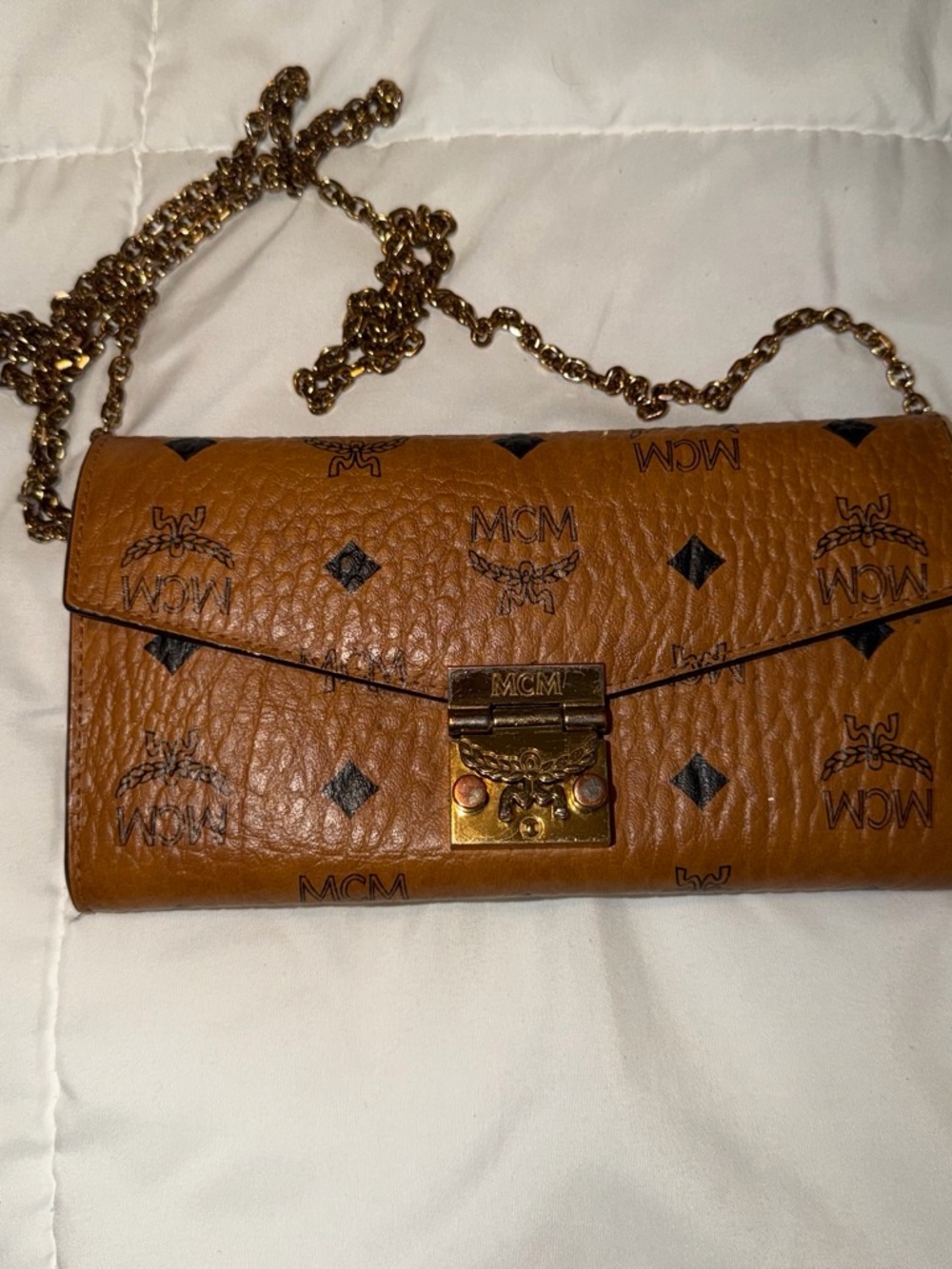 MCM Cognac Visetos Monogram Chain Crossbody